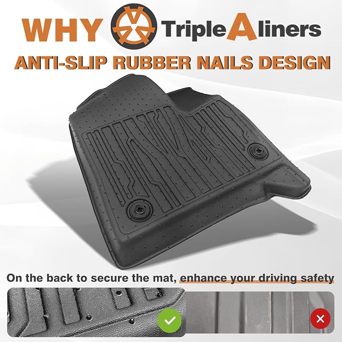 TripleAliners Floor Mats Compatible with 2024-2026 GMC Acadia/Chevy Traverse (2nd Row Captain's Chairs)/2025-2026 Buick Enclave | 7-Seat Only | All Weather TPE Custom Fit Full Set Floor Liners