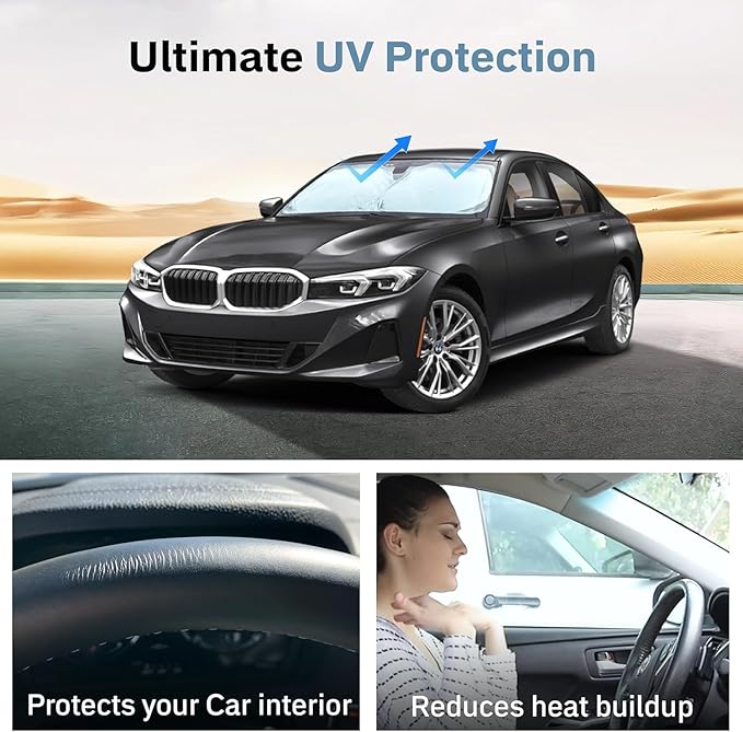 Foldable Car Windshield Sun Shade – 280T Thickened Reflective UV & Heat Shield with Storage Bag, Keeps Interior Cool, Universal Fit for Sedans, SUVs & Trucks – Medium (64" x 32")