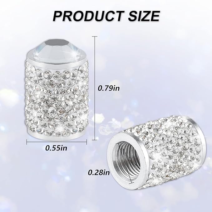 Alpmosn Car Wheel Tire Valve Caps, 4 PCS Bling Tire Valve Caps, Crystal Tire Caps Shinny Rhinestone for Women, Universal Car Dustproof Tire Valve Caps for Cars, Trucks, SUV and Motorcycles (White)