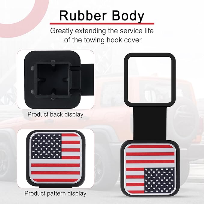 SINGARO 2 Inch Universal Flag Tow Hitch Covers, Trailer Hitch Cover Tube Plug Insert, Car Exterior Accessories, Receiver Tube Hitch Plug（American Flag-A）