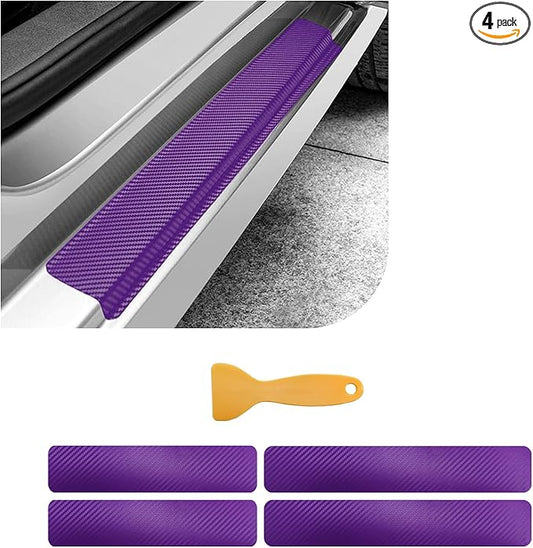 Dickno 4 PCS Car Door Sill Protector, 3D Carbon Fiber Auto Door Entry Edge Guard Protection Trim, Anti-Scratch Threshold Cover Strips, Sill Protection Sticker for Car SUV Truck (Purple)