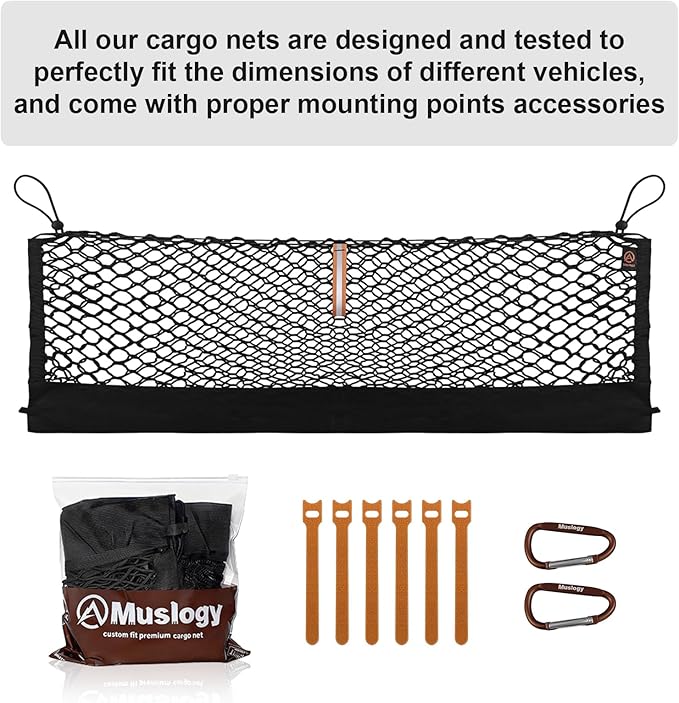 Muslogy Truck Bed Cargo Net Trunk Netting Compatible with 2022-2025 2026 Hyundai Tucson Accessories, Pickup Cargo Organizer SUV Sedan Storage Net w/Heavy Duty Carabiners