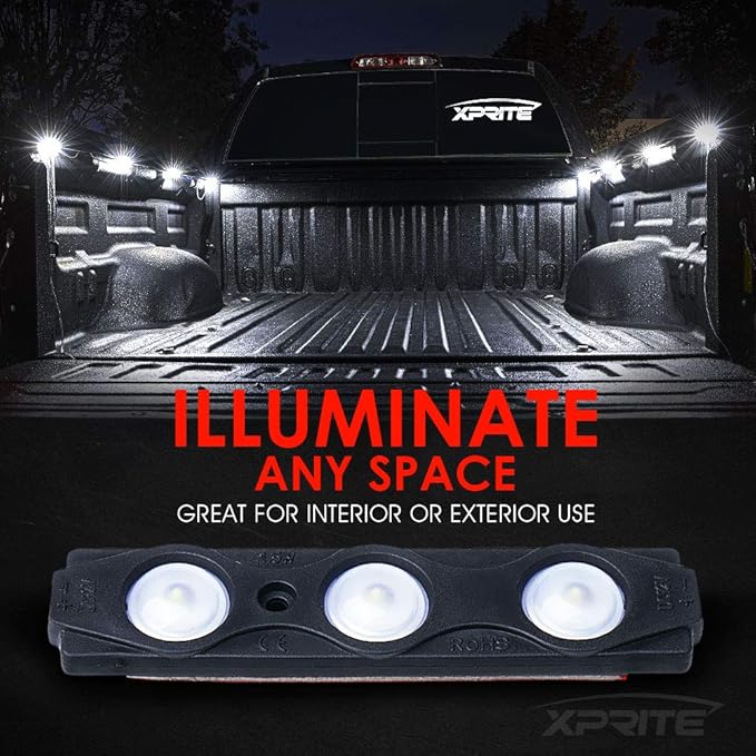 Xprite White Truck Pickup Bed Light Kit, 24 Led Cargo Rock Lighting Kits w/Switch for Van Off-Road Under Car, Side Marker, Foot Wells, Rail Lights - 8 PCS