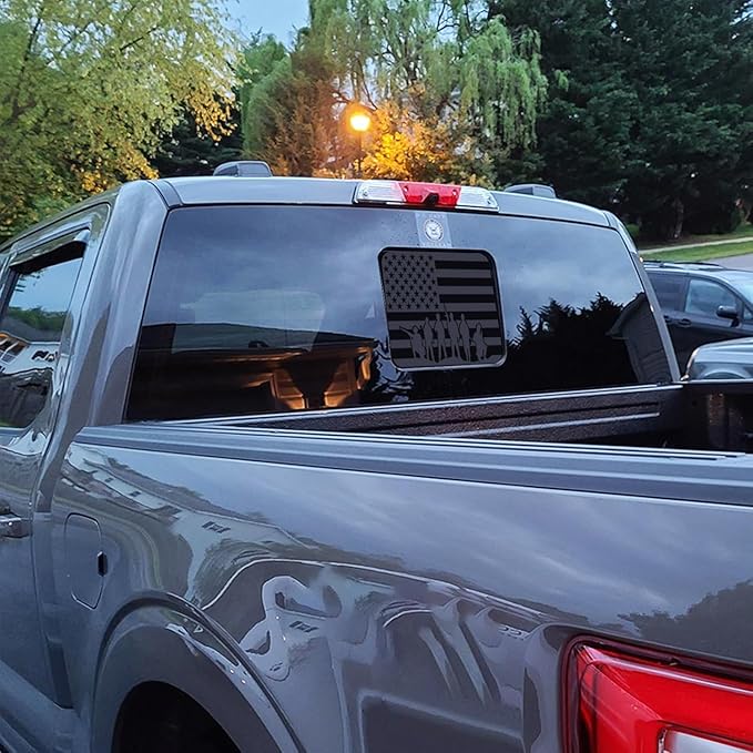 Xinghe for Ford F150 F250 F350 2015-2023 2024 2025 2026, Rear Middle Window American Flag Decals, Matte Black USA Flag Decal for Truck Back Window, for Ford Raptor 2015-2025 Accessories