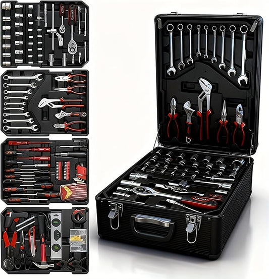 899 Piece Mechanic Tool Set with Aluminum Trolley Case, Tool Kit with Socket Wrench Set, Professional Tool Set for Home Repair DIY Project Car Maintenance