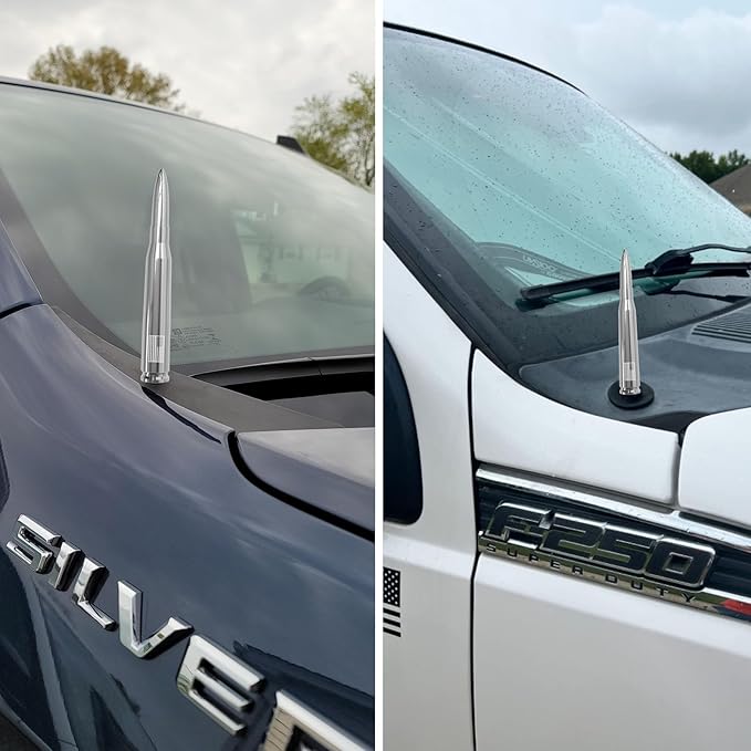 Car Truck Antenna with Tire Valve Caps American Flag Short Replacement for GMC Sierra Chevy Silverado Dodge Ram 1500 2500 3500 Ford F150 F250 F350 Super Duty Raptor Accessories, Chrome