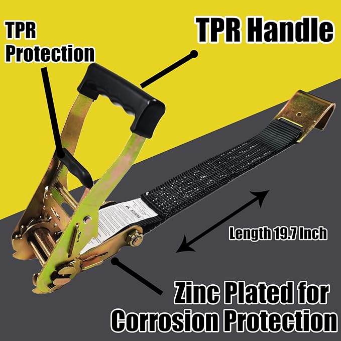 KJE 4 Pack Car Tie Down Straps for Trailers - Tire Ratchet Strap with Flat Hooks - 2" x 10' 10,000LBS Break Strength - Lasso Style Wheel Straps for Hauling UTV, SUV, Any Cars