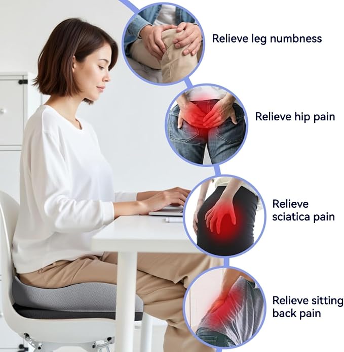 Seat Cushions for Office Chairs Wheelchair Cushion for Long Sitting Back Pain，Memory Foam Seat Car Computer Desk Chair Cushion，Coccyx Cushion for Tailbone Pain Relief Cushion Office Chair Black Blue