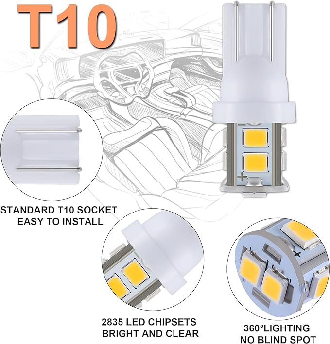 iFunyLED 24 Pieces Dome Light LED Car Interior Bulb Kit Set 194 T10 DE3175 578 31mm 42mm Bulbs Interior Replacement Lights for Car Map License Plate Door Side Marker Cornering Trunk Light - Warm White