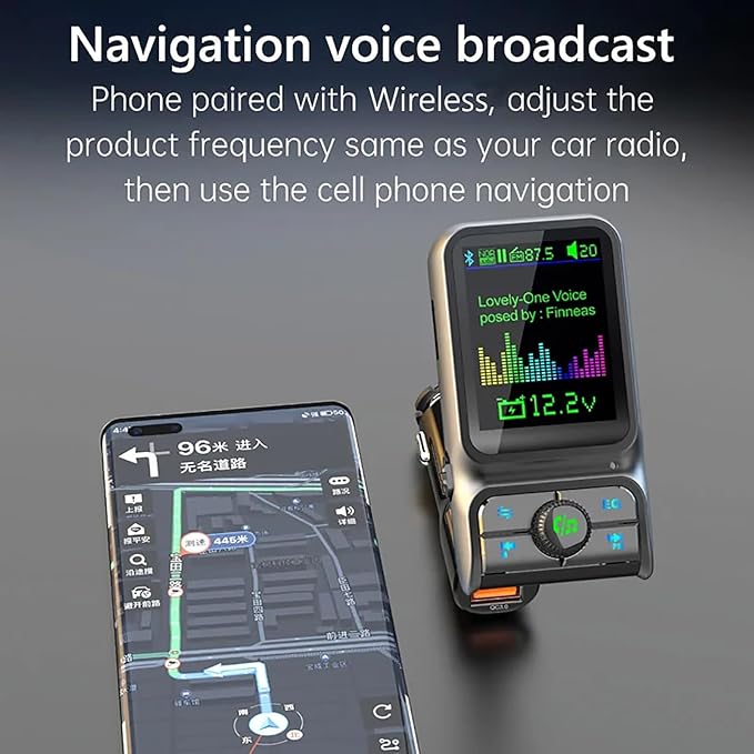 Wireless in-Car Bluetooth FM Transmitter Radio Adapter Car Kit, 1.8 Inch Display Supports TF/SD Card EQ and QC3.0 & 5V/2.4A Charging Hands-Free Calls