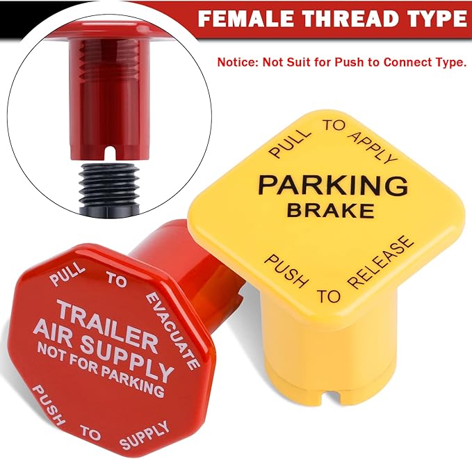 298818N Yellow Semi Truck Parking Brake Knobs and 298817N Red Tractor Trailer Air Brake Knob Set