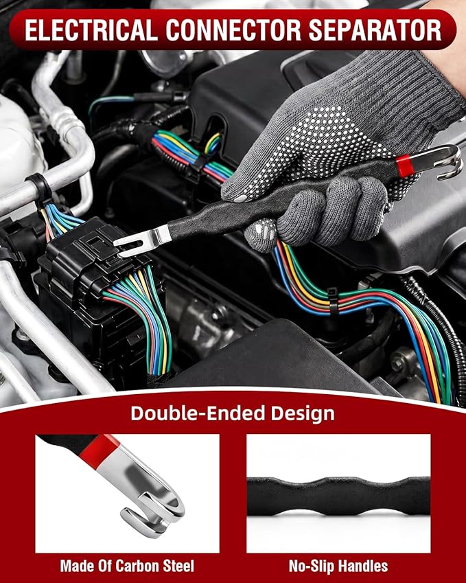 10-Piece Electrical Disconnect Pliers Kit for Cars, Automotive Electrical Plug Connector Disconnect Tool and Connector Separator and Hose Clamp Pliers, Includes Terminal Pin Removal Tool