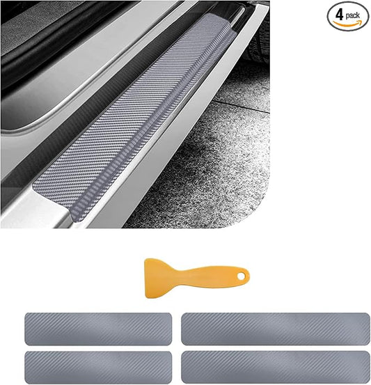 Dickno 4 PCS Car Door Sill Protector, 3D Carbon Fiber Auto Door Entry Edge Guard Protection Trim, Anti-Scratch Threshold Cover Strips, Sill Protection Sticker for Car SUV Truck (Silver)