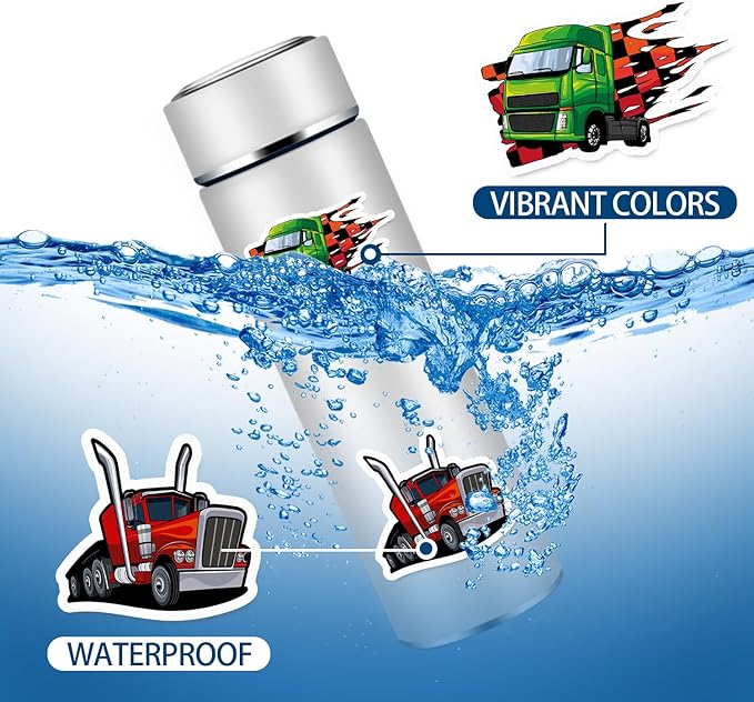 Semi Truck Stickers Truck Party Favors Birthday Party Decorations Vinyl Waterproof Stickers for Water Bottle Laptop Luggage Helmet