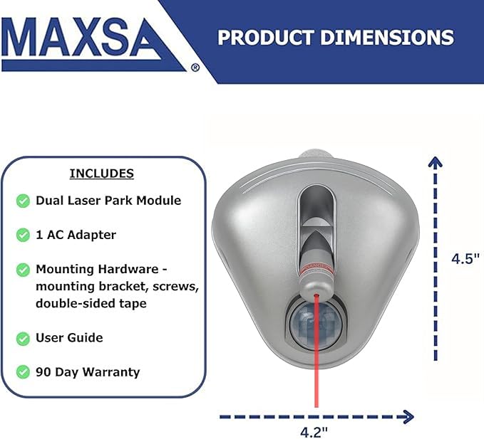 Maxsa 37310 Park Right Single Laser Parking Guide for One-Car Garage, Adjustable Laser, Motion Activated, AC Adapter & Battery Backup, Universal Car and SUV Parking Guide, Silver
