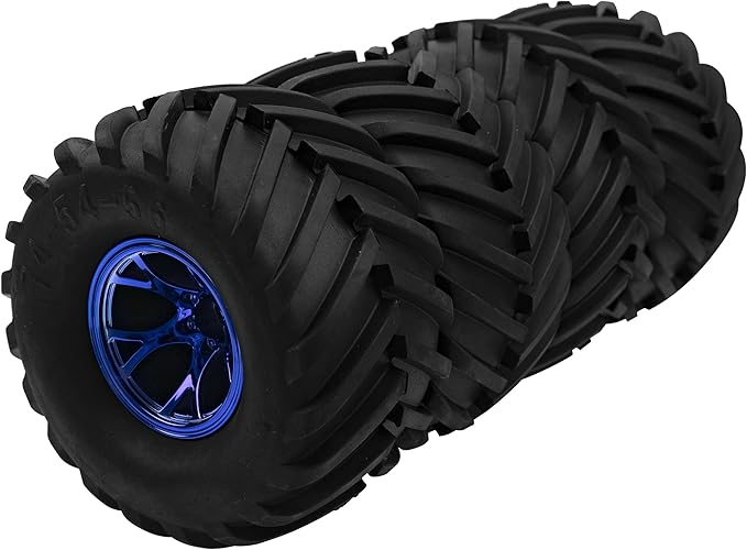 5.31''OD Rubber Tires & Wheel Rim 12mm Hex Hub Compatible with Traxxas Rustler HPI HSP Volcano Tamiya Exceed Himoto 1/10 Off-Road Monster Truck,135mmx73mm (Blue)