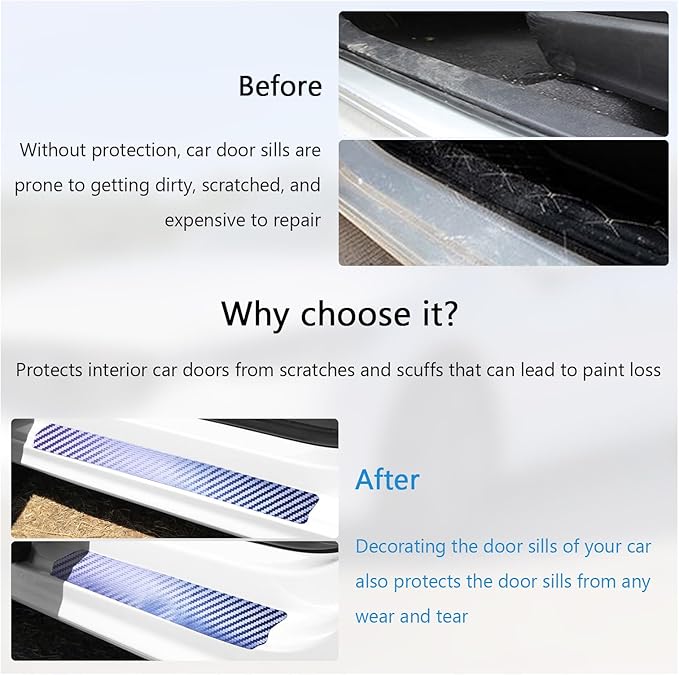 Dickno 4 PCS Car Door Sill Protector, 3D Carbon Fiber Auto Door Entry Edge Guard Protection Trim, Anti-Scratch Threshold Cover Strips, Sill Protection Sticker for Car SUV Truck (Colorful)