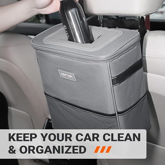 HOTOR 3 Gallons Car Trash Can, Ultra Large Capacity Organizer and Storage with Adjustable Straps & Magnetic Snaps, Waterproof Car Accessory for Interior Car Stuff Storage, Gray