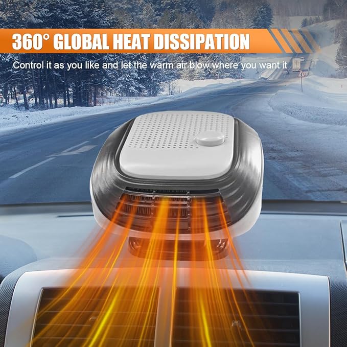 Car Heater, 12V 120W 2 in 1 Adjustable Heating & Cooling Fan, That Plug Into Cigarette Lighter Portable Heater, 360° Rotatable Windshield Defogger Defroster for Most Cars (Black&White)