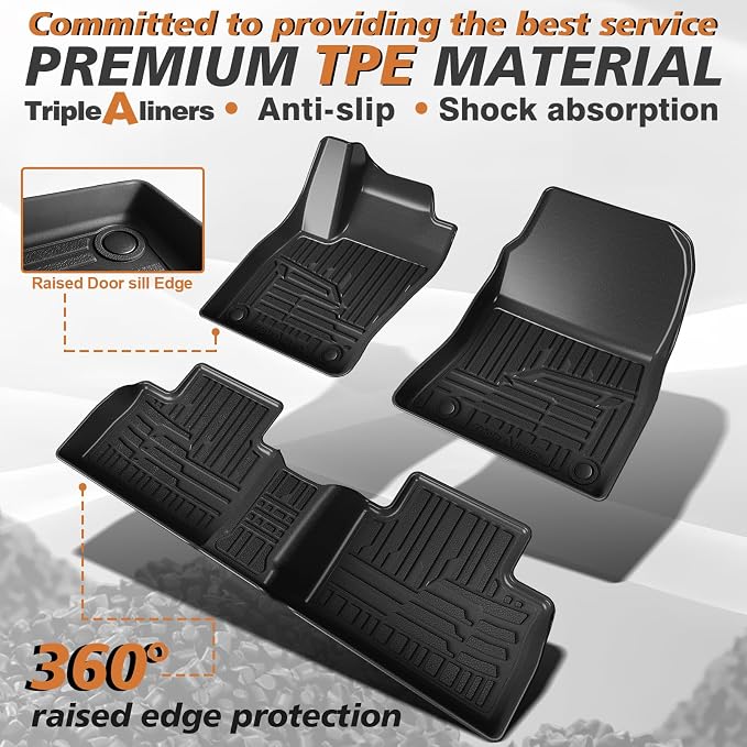 TripleAliners All Weather Floor Mats Compatible with 2025 2026 Nissan Kicks Interior Accessories 1st & 2nd Row Floor Liners Custom Fit Anti-Slip TPE Full Coverage Protection Waterproof Car Mats