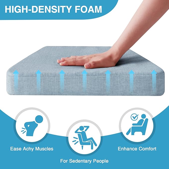 IASEAHK Chair Cushions for Dining Chairs Set of 6, Non Slip Kitchen Chair Pads, 17" x 16" x 2", Indoor Dining Chair Cushions with Ties, D-Shaped Seat Cushions for Kitchen Chairs, Light Blue