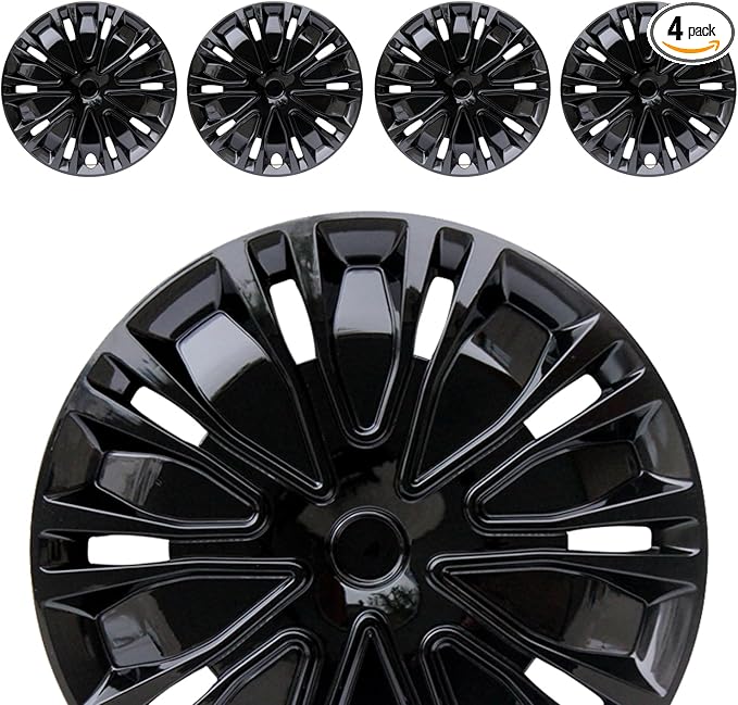 Hubcap Wheel Cover Replacement R16 Hub Caps Universal-Fit Steel Wheel Rim Cover ABS Material Exterior Accessories for Car Truck SUV -Set of 4（16-inch，Black）