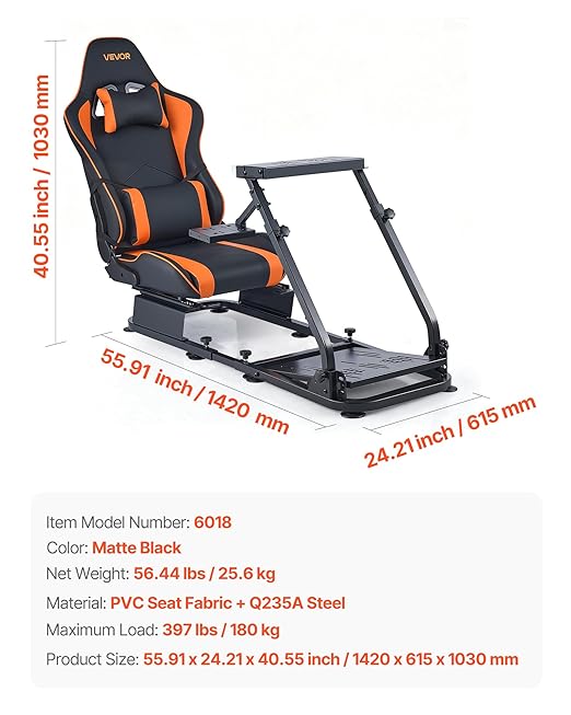 VEVOR Racing Wheel Stand, Heavy-Duty Simulator Cockpit Steering Stand with Dual-Rail Dual-Arm, Fit Logitech G25,G27,G29,G920,G923, Thrustmaster T300RS,TX F458,T500RS,T3PA-PRO (F1/GT) and CSR Pedals