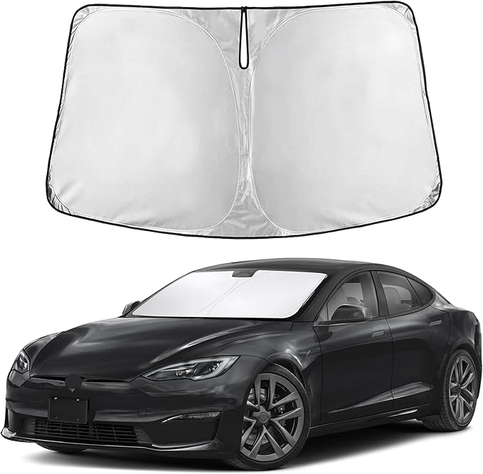 Autovir Windshield Sun Shade Fit for 2012-2024 2025 2026 Tesla Model S Sun Shade, Front Window Sun Visor, UV Protection, Heat Blocker, Foldable Car Accessories