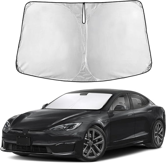 Autovir Windshield Sun Shade Fit for 2012-2024 2025 2026 Tesla Model S Sun Shade, Front Window Sun Visor, UV Protection, Heat Blocker, Foldable Car Accessories