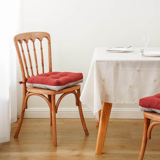 Battilo Chair Cushions Set of 2 for Dining Chairs, Seat Cushions for Kitchen Chairs with Non-Slip Backing, Indoor/Outdoor Waterproof Chair Seat Pads with Ties, 15.5"x15.5"x4", Red