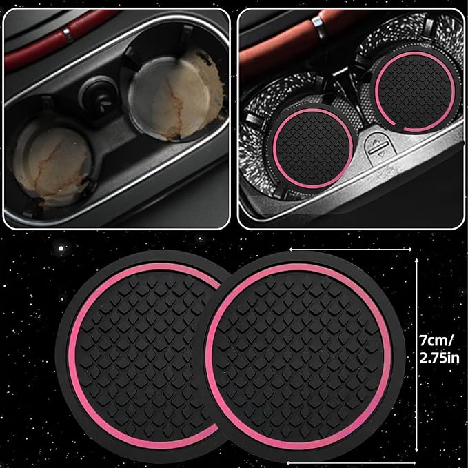 NBTEPEM 6 PCS Car Steering Wheel Cover Set, Microfiber Leather Steering Wheel Covers Universal 14.5-15 inch, Center Console Cover, Seat Belt Cushion, Cup Holder Coaster, Car Accessories Set Pink