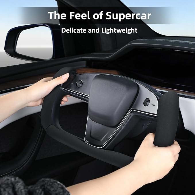 Steering Wheel Cover for Tesla Yoke Steering Wheel Cover Customzied for Tesla Model S 2021-Present/Model X 2021-Present Accessories,Anti-Slip,Comfortable Grip,Breathable,Black