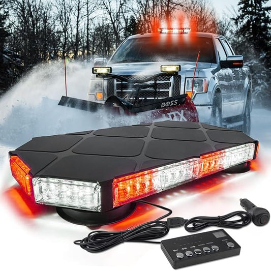 56 LED White Red Mix Rooftop Strobe Beacon Lights Bar w/Controller Magnetic Emergency Traffic Warning Flashing Plow Light for Construction Vehicles Trucks Snowplow Tow Commercial Security Cars