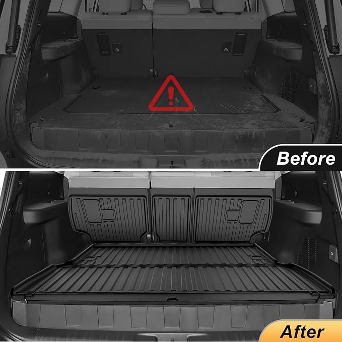 AOMSAZTO Cargo Mat and Backrest Mat Compatible with Toyota Land Cruiser 2024-2025: TPE All Weather Protection Car Cargo Liner - 1st & 2nd Row - Rubber Trunk Mat (Only for 5 Seat)