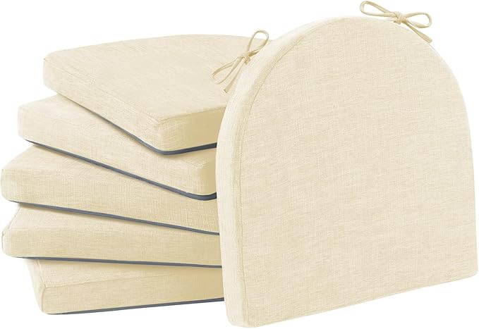 IPYNBAP Chair Cushions for Dining Chairs, Kitchen Chair Cushions, 16'' x 16'' x 2'', Non Slip Indoor Seat Cushions, Chair Pads for Dining Chairs with Ties & Removable Cover, Set of 6, Beige