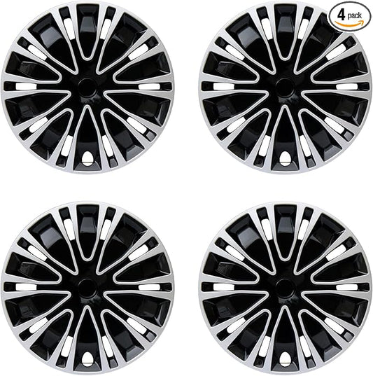 Hubcap Wheel Cover Replacement R16 Hub Caps Universal-Fit Steel Wheel Rim Cover ABS Material Exterior Accessories for Car Truck SUV -Set of 4（16-inch，Silver-Black）
