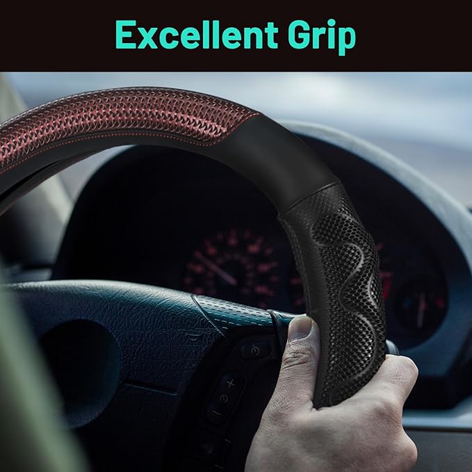 DaisyInner 18 Inch Semi Truck Steering Wheel Cover Heavy Duty Leather Wheel Comfy Grip Cover Anti Slip Car Accessory Fits Rv, Big Rig 18 Wheeler and Pickup (Black, Classic Style)