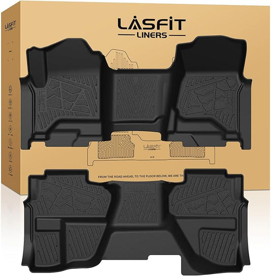 LASFIT Floor Mats 2014-2018 for Chevy Silverado/GMC Sierra 1500, 2015-2019 2500HD 3500 HD, Double Cab Only, 1st Row Bench Seat, All Weather TPE Custom Fit Car Floor Liners, with Carpet Floor Only