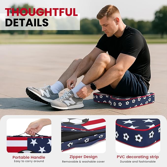 Stadium Seat Cushions 2 Pack - Portable Bleacher Cushions with 2.5-Inch Extra Thick High-Density Foam and Soccer Pattern