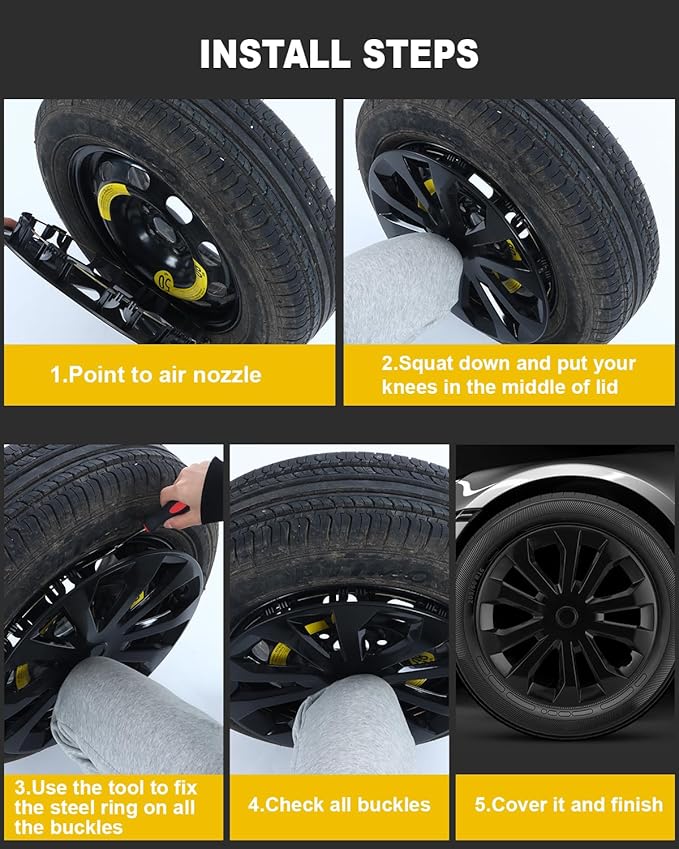 ABX Hubcap Wheel Covers Hub Caps 16 Inch Set of 4 Black Universal Wheel Rim Cover R16 Stylish Car Decor Wheel Covers for Toyota Camry Nissan Mazda (black-10, 16 inch)