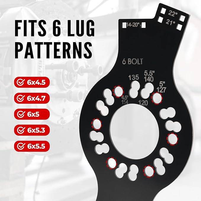 6-Lug Wheel Fitment Tool, Wheel Offset & Backspacing Measuring Tool, Simulates 14-22" Rim Diameter, 8-14" Tire Width, 2.5-11.5" Sidewall, 3-12" Clearance