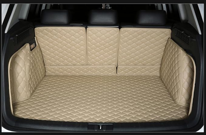for BMW X7 2+3+2 Seater Trunk Mat Cargo Cover Dog Liner Boot Liner Full Coverage Leather 3D Laser Measured (Trunk Mat+2nd Row Backrest Mat+3rd Row Backrest Mat+Both Sides Panel) (Beige