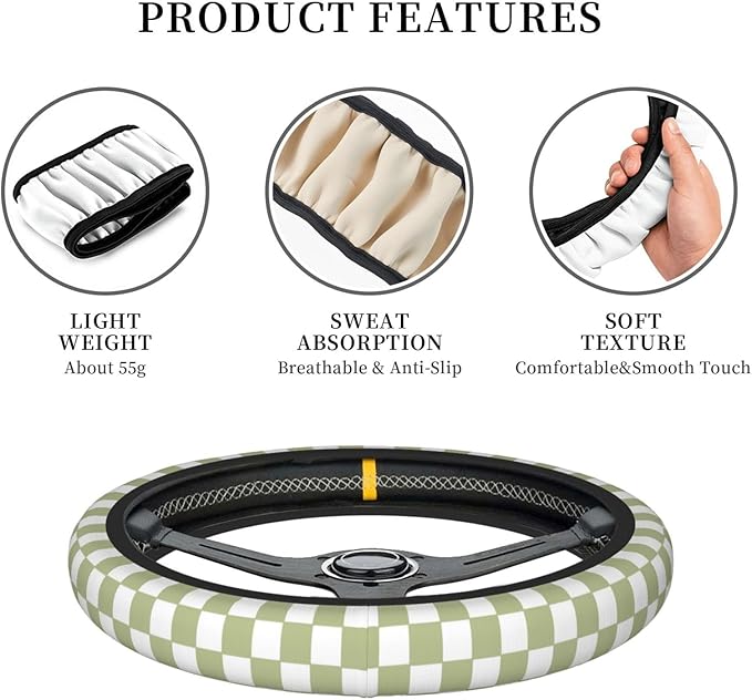 Green White Checkered Car Steering Wheel Cover