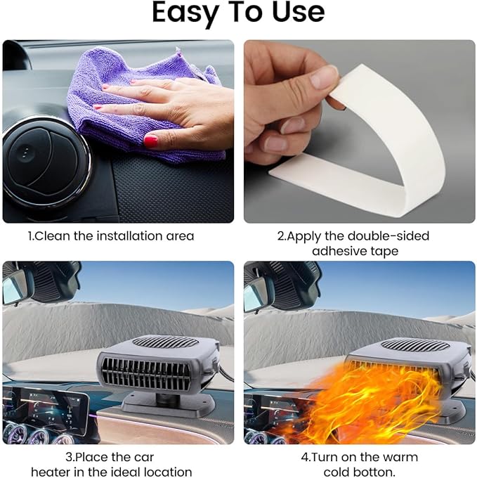 12V Car Heater,200W Portable Windshield Defogger and Defroster Fast Heating & Cooling Fans with Cigarette Lighter Plug(Black)