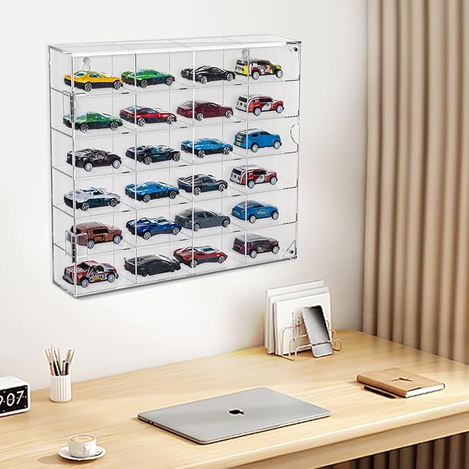 Acrylic Display Case for Hot Wheels Storage 1/64 Scale, 6 Levels 24 Slots Toy Cars Showcase Wall Mount or Desktop, Clear Display Organizer for Diecast Matchbox Model Car Tabletop