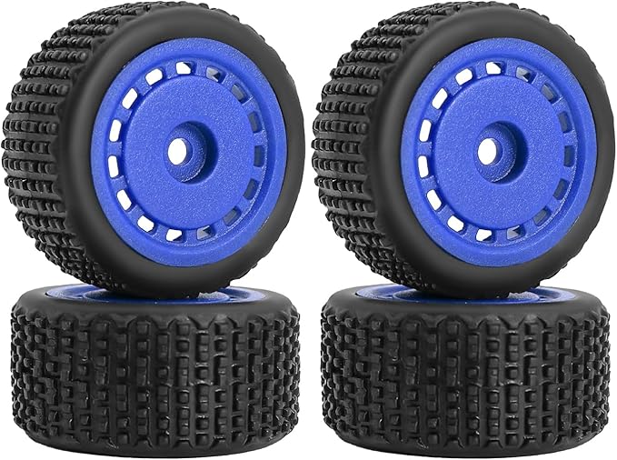 Pre-Mounted Pin Buggy Tires and Wheels Rims Hub Tires Set for 1/24 Losi Micro-B 1/28 Losi Micro-T Wltoys 244016 Upgrade Part (Blue Micro-T)