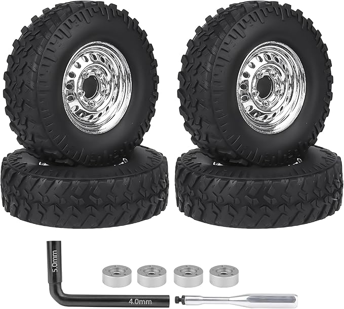 HobbyPark 1.0 Beadlock Wheels and Tires Negative Offset Stamped Steel 1.0" Wheels 1.0 Beadlocks for 1/24 1/18 RC Crawler TRX4M SCX24 FCX24 Upgrades Parts Soft Rubber Good Grip (w/52x20mm Tires A)