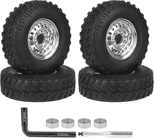 HobbyPark 1.0 Beadlock Wheels and Tires Negative Offset Stamped Steel 1.0" Wheels 1.0 Beadlocks for 1/24 1/18 RC Crawler TRX4M SCX24 FCX24 Upgrades Parts Soft Rubber Good Grip (w/52x20mm Tires A)