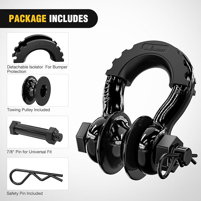 Nilight 3/4" D-Ring Shackle w/Snatch Block (2 Pack) 9,500 lb Working Load, 2-in-1 Heavy‑Duty Towing Pulley w/Isolator for Off‑Road Recovery, Winch Cable & Rope, Truck Jeep ATV UTV Tractor, Black