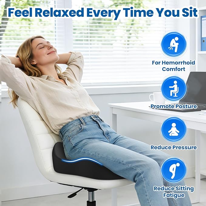 SweetSlubr Large Donut Pillow Seat Cushion for Hemorrhoid Discomfort&Tailbone Pressure, Office Chair Cushion for Long Sitting, Ergonomic Coccyx Pillow for Postpartum Pregnancy, (Black, X-Large)